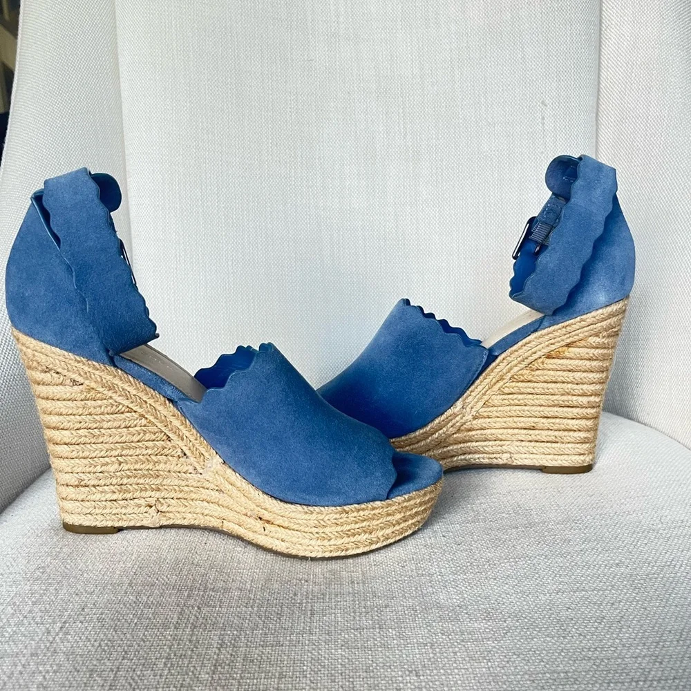 Marc Fischer blue suede wedge ankle strap 8 - Picture 8 of 9